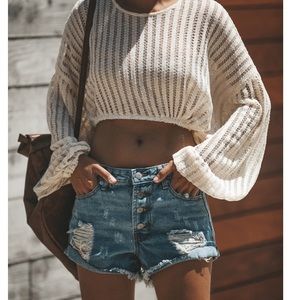 Audrina Drawstring Knit - Crop Sweater Beige